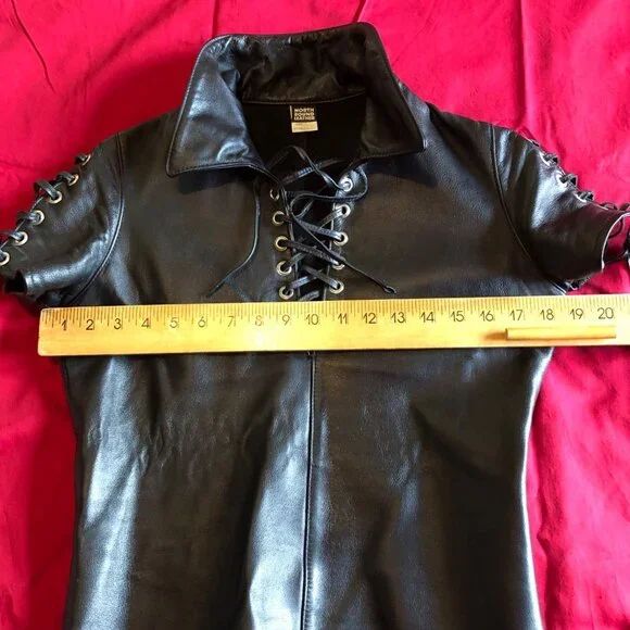 Northbound Leather Men's Black Leather Lace Up T Shirt (Item 6034) sz XS/38